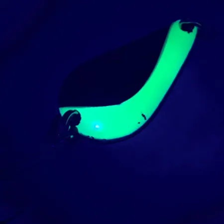 Vintage Acme K.O. Wobbler UV, 1/2oz Nickel / Green fishing spoon #5264