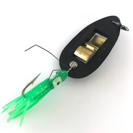 Vintage Weedless Norman Weedwalker, 1/2oz Black / Green fishing spoon #5274