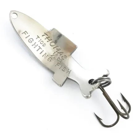 Vintage Thomas Fighting fish, 1/4oz Nickel / Blue fishing spoon #5326
