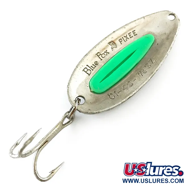 Vintage   Blue Fox Pixee UV, 3/4oz Hammered Nickel / Green fishing spoon #5344