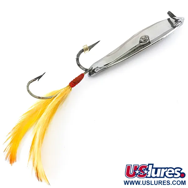 Vintage  Crippled Alewive Lure CRIPPLED ALEWIVE, 3/4oz Nickel / Yellow fishing spoon #5371