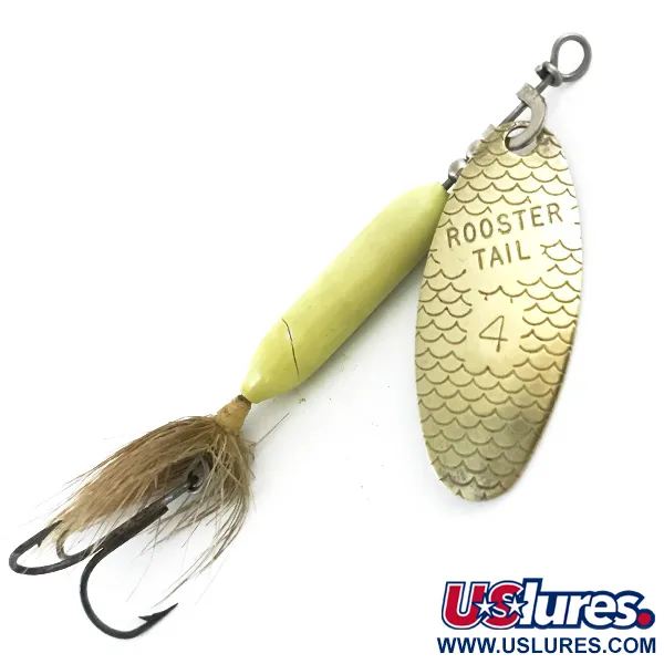 Vintage  Yakima Bait Worden’s Original Rooster Tail 4, 1/4oz Gold / Yellow spinning lure #5383
