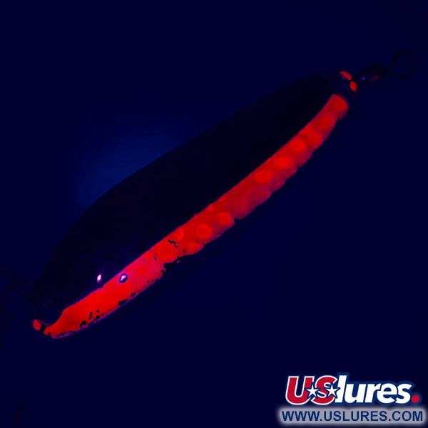 Vintage  Luhr Jensen Krocodile Die #3 UV, 1/3oz Hammered Nickel Red UV Glow in UV light, Fluorescent fishing spoon #5385