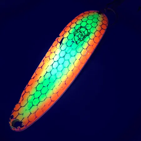 Vintage Eppinger Dardevle Cop-E-Cat 7400 UV, 2/3oz Yellow / Orange / Nickel fishing spoon #5389