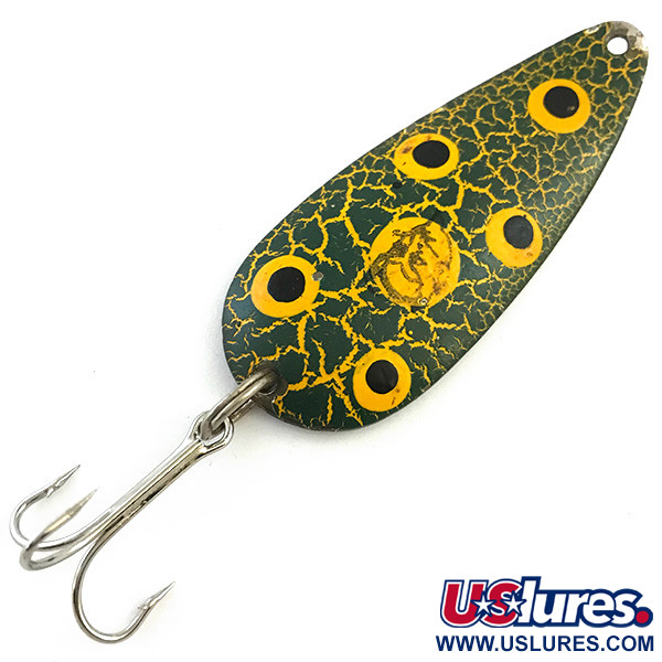 Vintage  Eppinger Dardevle Dardevlet, 3/4oz Frog / Green / Yellow / Nickel fishing spoon #5408