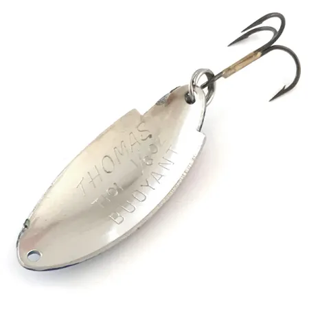 Vintage Thomas Buoyant, 3/16oz Hammered Nickel / Blue Trout fishing spoon #5416