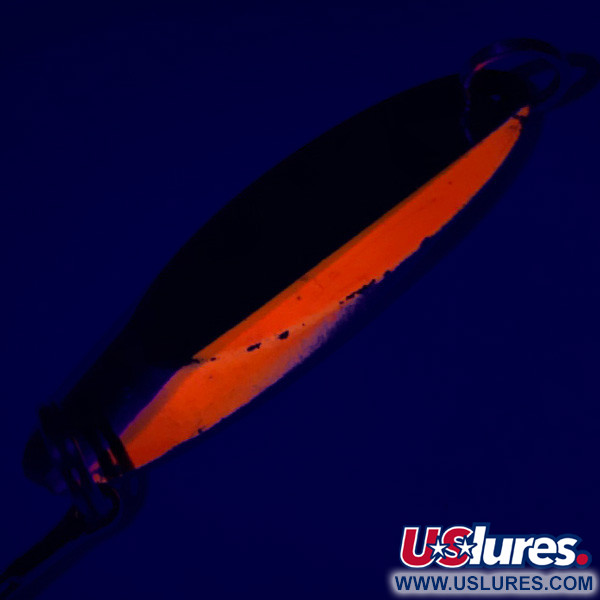 Vintage  Acme Kastmaster UV, 1/4oz Nickel / Orange UV Glow in UV light, Fluorescent fishing spoon #5462