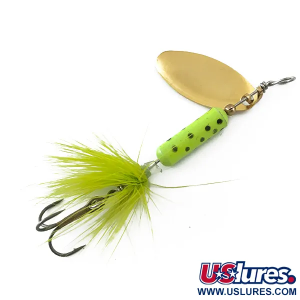 Vintage Silverlake, 1/8oz Gold / Fluorescent Green  spinning lure #5557