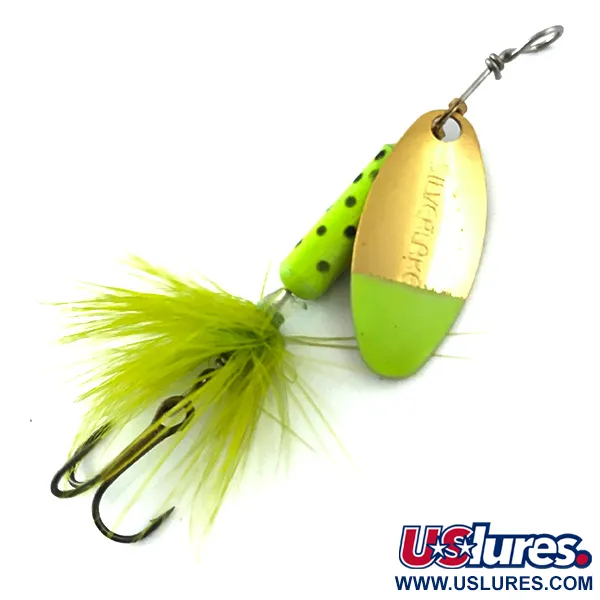 Vintage Silverlake, 1/8oz Gold / Fluorescent Green  spinning lure #5557