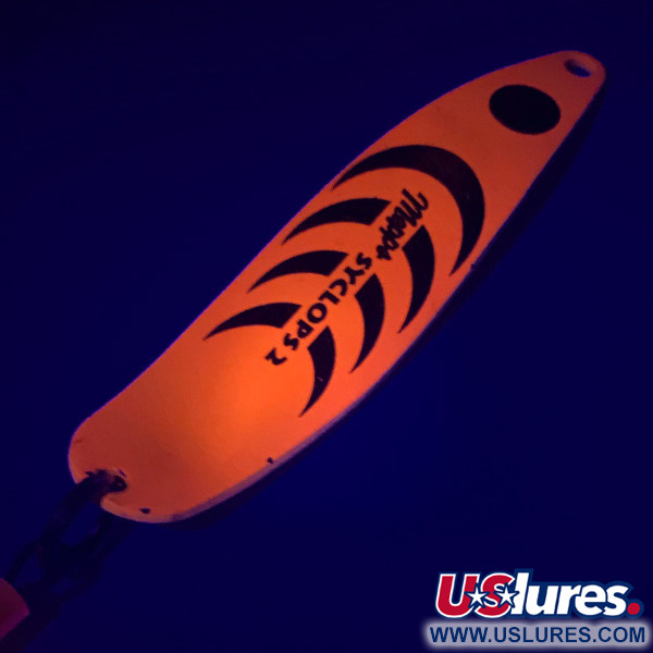 Vintage   Mepps Syclops 2 UV, 3/5oz Fluorescent Orange / Gold fishing spoon #5572