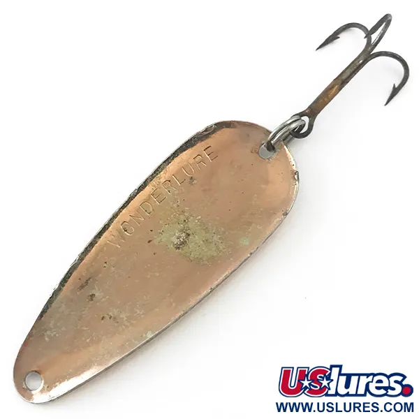 Vintage Acme Wonderlure, 2/5oz Hammered Nickel / Orange / Bronze (Brass) fishing spoon #5586