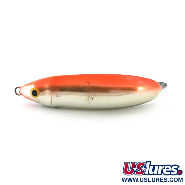Vintage Weedless Rapala Minnow Spoon UV, 1/2oz Silver / Orange UV fishing spoon #5590