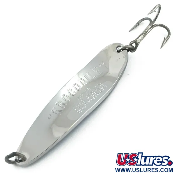 Vintage Luhr Jensen Krocodile Die #4, 2/3oz Nickel / Blue fishing spoon #5599