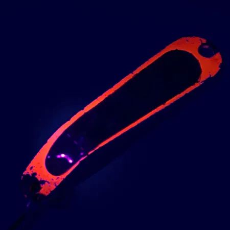 Vintage Luhr Jensen Hus-lure, 1/8oz Nickel / Orange UV Glow in UV light, Fluorescent  fishing spoon #5610