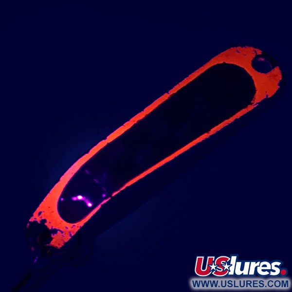 Vintage  Luhr Jensen Hus-lure, 1/8oz Nickel / Orange UV Glow in UV light, Fluorescent  fishing spoon #5610