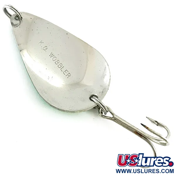 Vintage Acme K.O. Wobbler Glow, 3/4oz White / Green / Nickel fishing spoon #5613