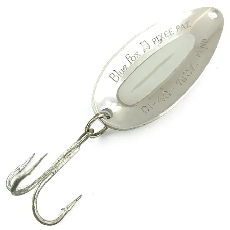 Vintage Blue Fox Pixee (Glow In Dark), 3/4oz Hammered Nickel / White Glow in Dark fishing spoon #5615