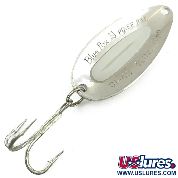Vintage   Blue Fox Pixee (Glow In Dark), 3/4oz Hammered Nickel / White Glow in Dark fishing spoon #5615
