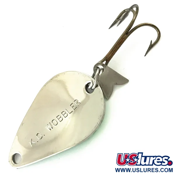 Vintage Acme K.O. Wobbler UV, 1/4oz Nickel / Green fishing spoon #5629