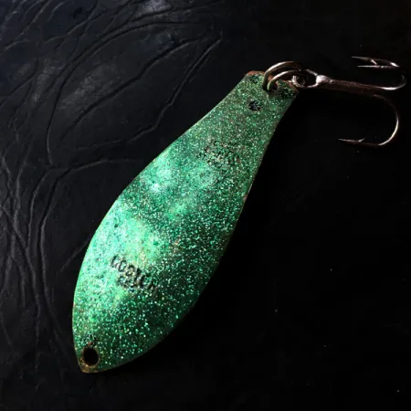 Vintage Prescott Spinner Little Doctor 255, 1/4oz Green Glitter / Golden Glitter fishing spoon #5656