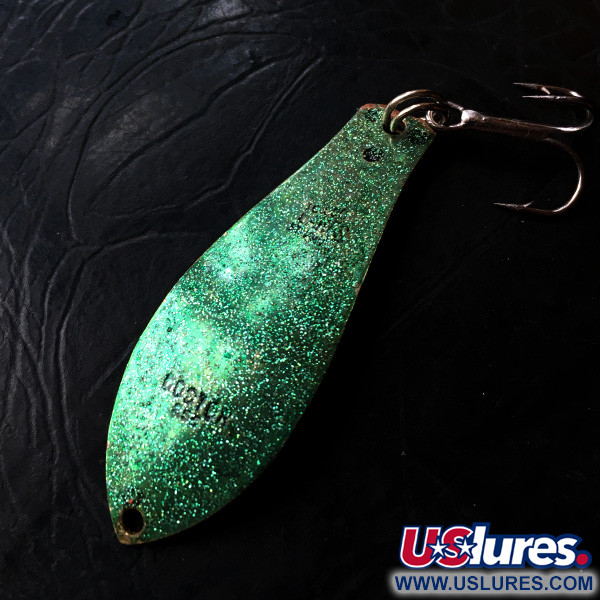Vintage  Prescott Spinner Little Doctor 255, 1/4oz Green Glitter / Golden Glitter fishing spoon #5656