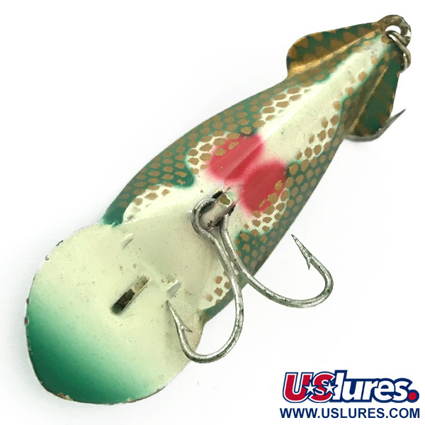 Vintage   Buck Perry Spoonplug, 1/4oz Green / White / Gold / Red fishing spoon #5670