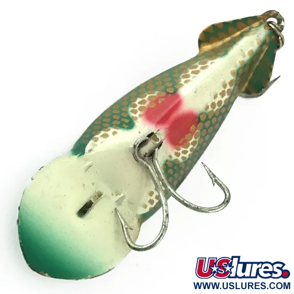 Vintage Buck Perry Spoonplug, 1/4oz Green / White / Gold / Red fishing spoon #5670