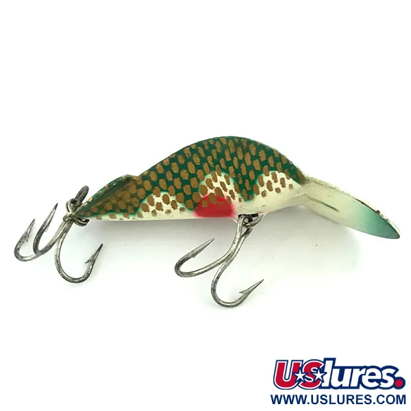 Vintage Buck Perry Spoonplug, 1/4oz Green / White / Gold / Red fishing spoon #5670