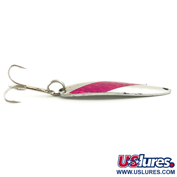 Vintage   Gator, 3/5oz Nickel / Pink Hologram with Blue Tint fishing spoon #5688