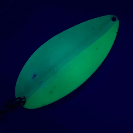 Vintage TODDCO Main liner Glow UV, 3/4oz White / Yellow / Nickel fishing spoon #5698