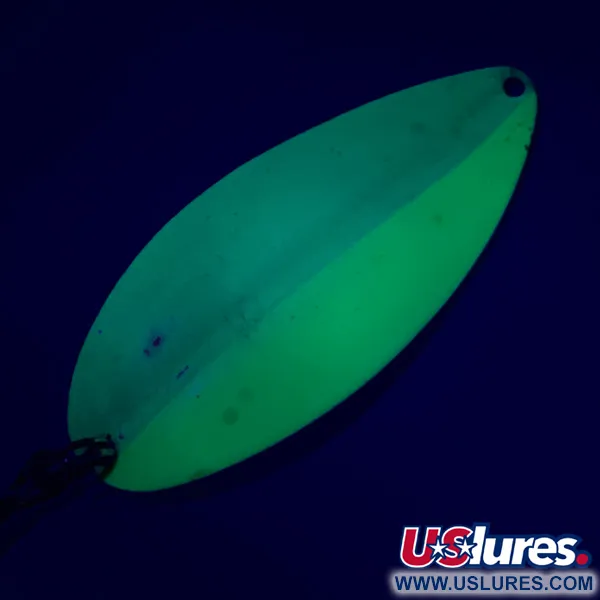 Vintage  TODDCO Main liner Glow UV, 3/4oz White / Yellow / Nickel fishing spoon #5698