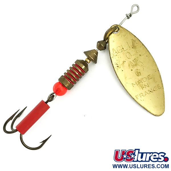 Vintage   Mepps Aglia Long 2, 1/4oz Gold spinning lure #5703