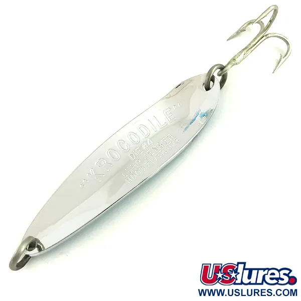 Vintage  Luhr Jensen Krocodile Die #4, 1/2oz Nickel / Blue fishing spoon #5708