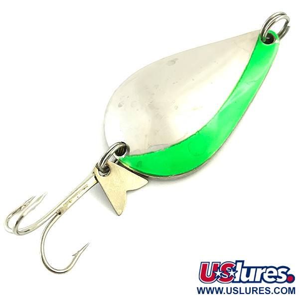 Vintage  Acme K.O. Wobbler UV, 3/4oz Nickel / Green fishing spoon #5715