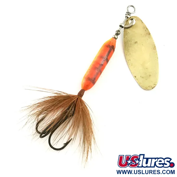 Vintage  Yakima Bait Worden’s Original Rooster Tail 4, 1/4oz Gold / Orange spinning lure #5723