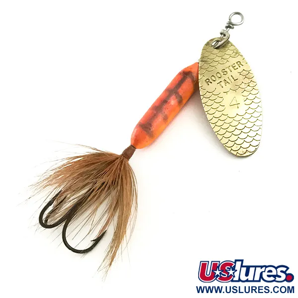Vintage  Yakima Bait Worden’s Original Rooster Tail 4, 1/4oz Gold / Orange spinning lure #5723