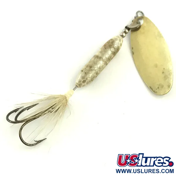Vintage  Yakima Bait Worden’s Original Rooster Tail 4, 1/4oz Gold / White / Gray spinning lure #5724