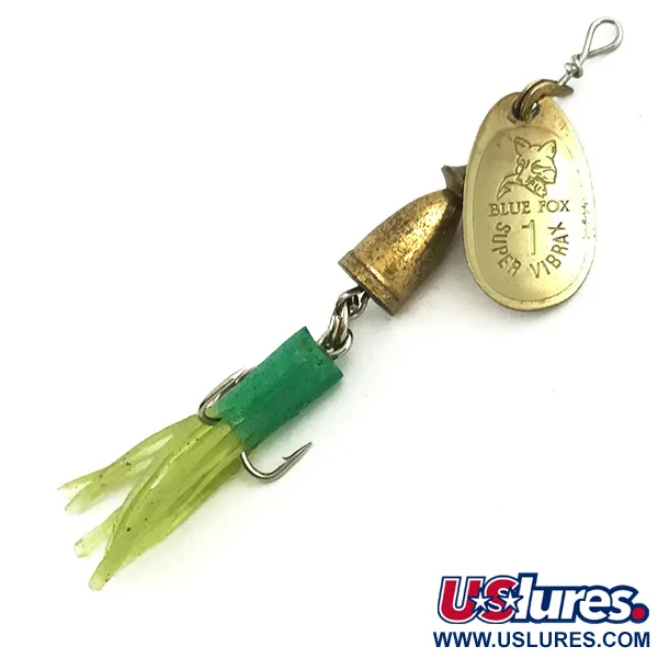 Vintage Blue Fox Super Vibrax 1, 1/8oz Gold spinning lure #5725