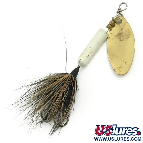 Vintage  Yakima Bait Worden’s Original Rooster Tail, 1/4oz Gold / White spinning lure #5731