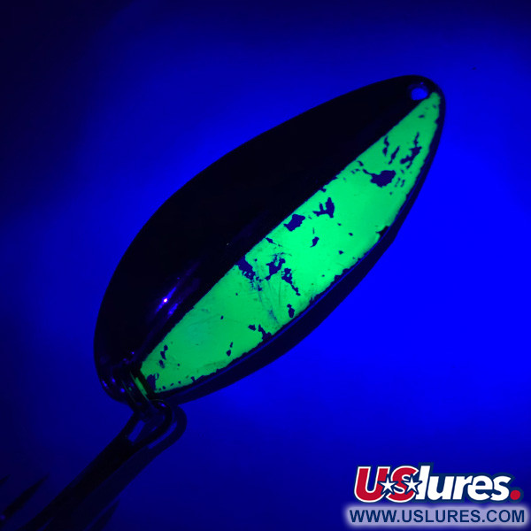 Vintage   Main liner UV, 2/5oz Nickel / Fluorescent Green fishing spoon #5776