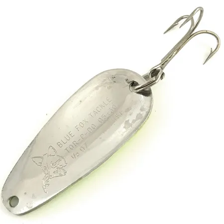 Vintage Blue Fox Tor-P-Do UV, 1/2oz Five of diamonds (Yellow / Black / Nickel) fishing spoon #5786