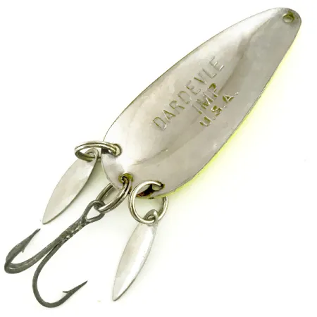 Vintage Eppinger Dardevle Imp Klicker UV, 2/5oz Yellow / Red / Nickel fishing spoon #5788
