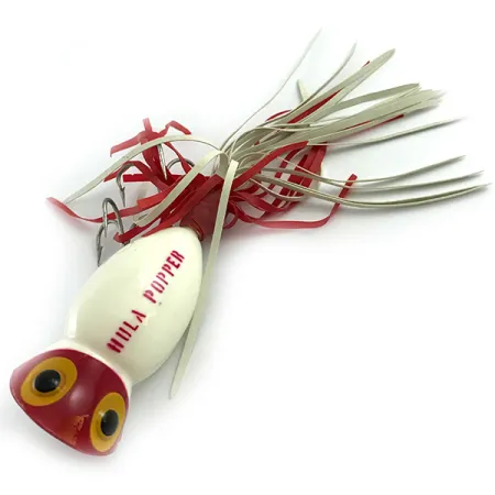 Vintage Fred Arbogast Hula Popper, 1/2oz Red / White fishing lure #5859
