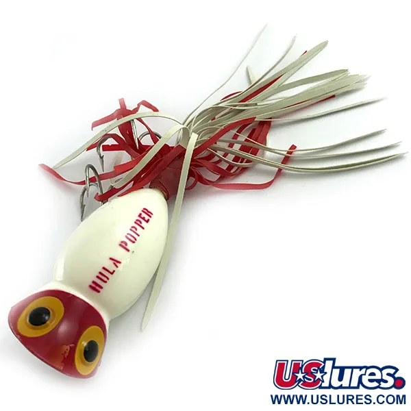 Vintage   Fred Arbogast Hula Popper, 1/2oz Red / White fishing lure #5859