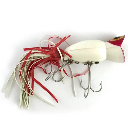 Vintage Fred Arbogast Hula Popper, 1/2oz Red / White fishing lure #5859
