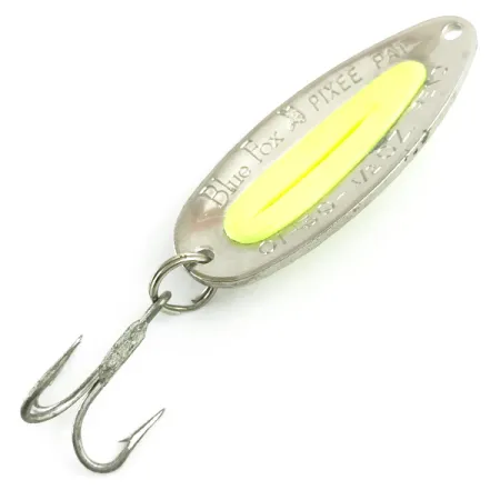 Vintage Blue Fox Pixee UV, 1/2oz Hammered Nickel / Yellow fishing spoon #5877
