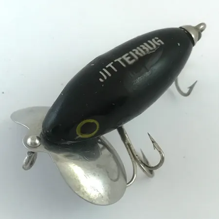 Vintage Fred Arbogast Jitterbug , 1/4oz Black fishing lure #5880