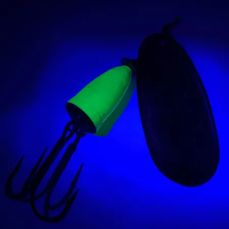 Vintage Blue Fox Super Vibrax 5 UV, 1/2oz Silver / Green spinning lure #6104