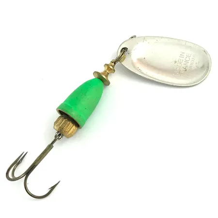Vintage Blue Fox Super Vibrax 3 UV, 1/4oz Silver / Green spinning lure #5927