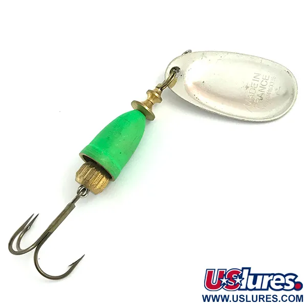 Vintage Blue Fox Super Vibrax 3 UV, 1/4oz Silver / Green spinning lure #5927